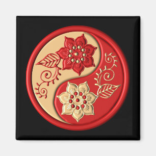 Rot-goldene florale Yin-Yang-Darstellung Magnet