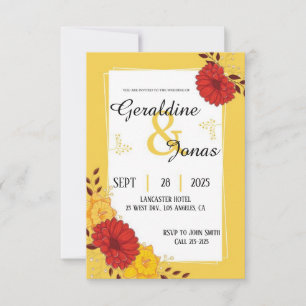Rot Goldene Hochzeitseinladungsvorlage Einladung