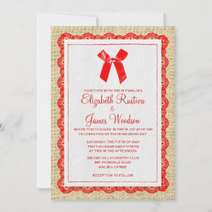 Rot-goldene Landhochzeit-Einladungen aus Jute Einladung