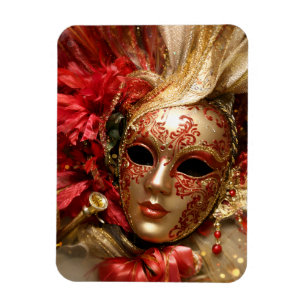 Rot-goldene venezianische Maskenball-Maske-Magnet Magnet