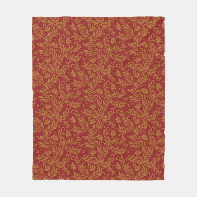 Rot-goldenes Blumenmuster Fleecedecke (Vorderseite)