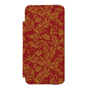 Rot-goldenes Blumenmuster Incipio Watson™ iPhone 5 Geldbörsen Hülle
