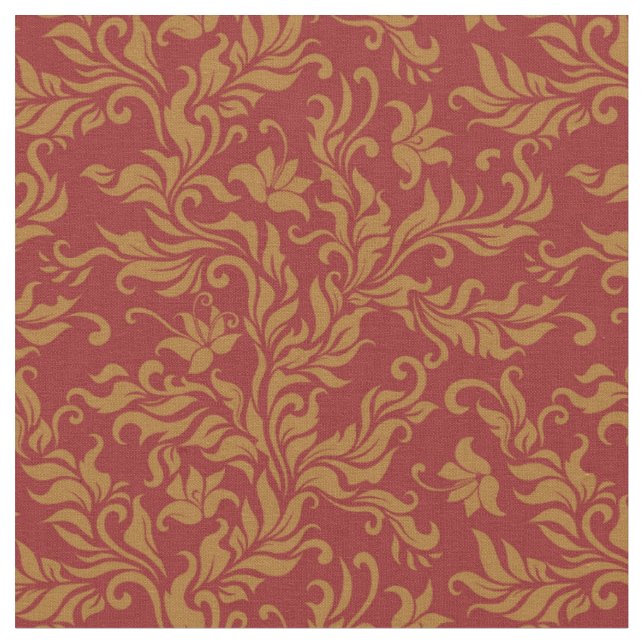 Rot-goldenes Blumenmuster Stoff (Nahaufnahme)