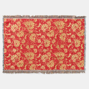 Rot-goldenes Vintage-Blatt-Damaskus-Muster Decke