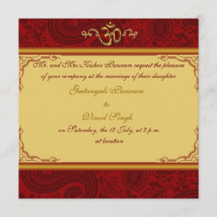 Rot-Goldmakrele Brocade Hindu Hochzeit Einladung