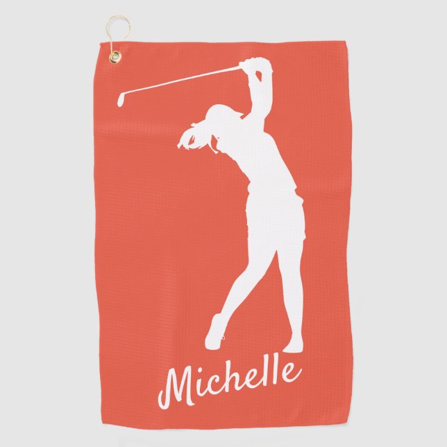 Rot "golfer Michelle" Golfhandtuch (Vorderseite)