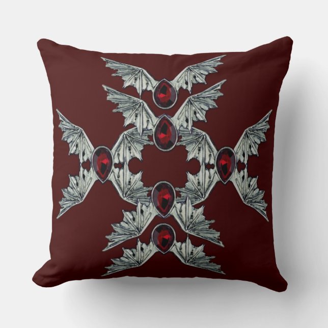 Rot-Gothic Stone Bat Wings Throw Kissen (Vorderseite)