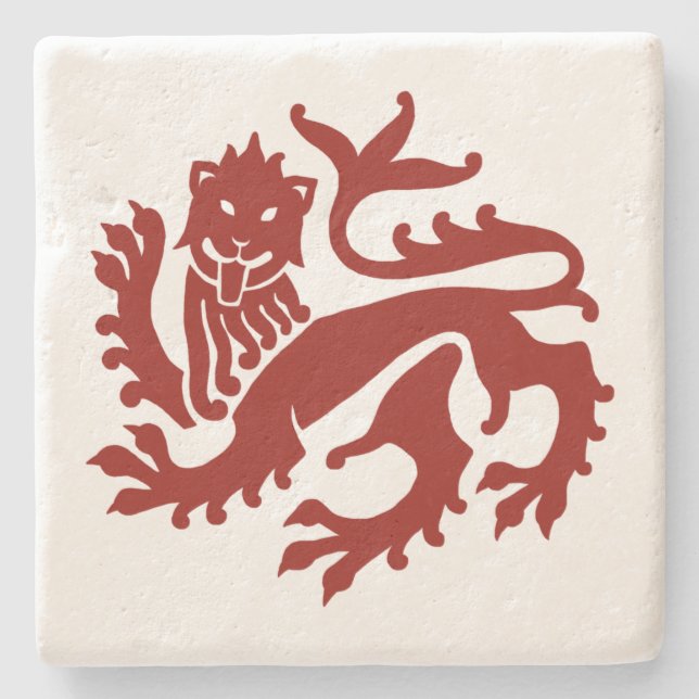 Rot-Gotische Wiederbelebung Löwenmarmor Untersetze Steinuntersetzer (Vorderseite)