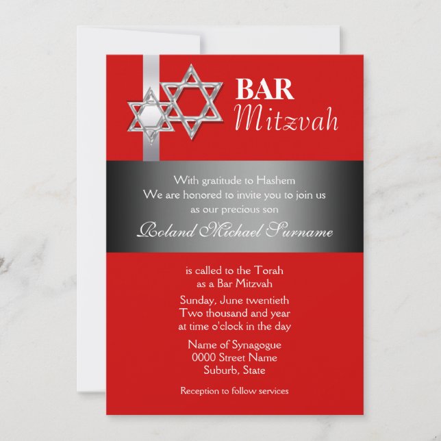 Rot-Grau-Bar mitzvah-Feierlichkeiten Einladung (Vorderseite)
