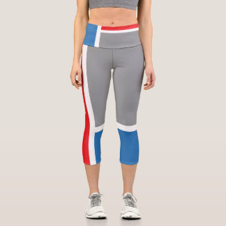 Rot, grau, blau und Ihr Text, dreifarbig Capri Leggings