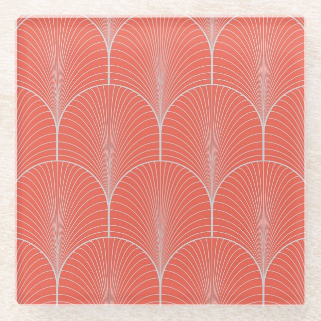 Rot-grau Deko, Vintage Tapete. Glasuntersetzer (Vorderseite)