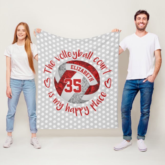 Rot grau Der Volleyballplatz ist mein glücklicher  Fleecedecke (Beispiel)