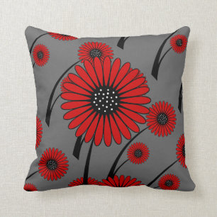 Rot Grau Schwarze Blumige Blumen Kissen