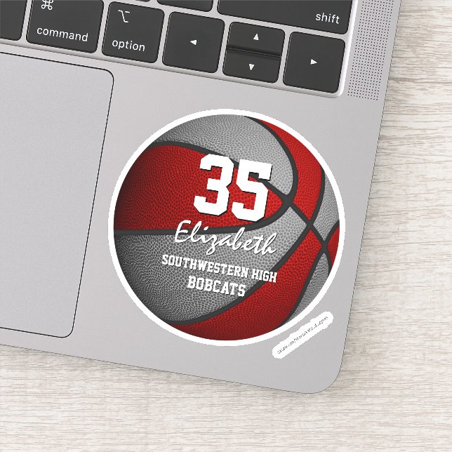 Rot graue Kinder Basketballmannschaft Farben Aufkleber (Detail)