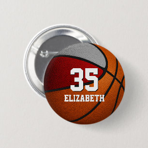 Rot graue Mannschaftsfarben Basketball Mädchenname Button