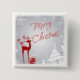 Rot, graues Weihnachtsrüber, Bäume, Schneekopf Button