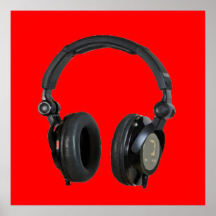 Rot Graustufen Headphone Pop Art Poster Print