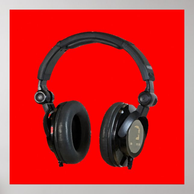 Rot Graustufen Headphone Pop Art Poster Print (Vorne)