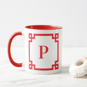 Rot-griechische Schlüsselgrenzenmonogramm Tasse