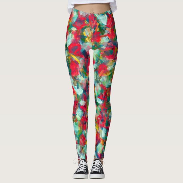 Rot-Grün-Blau-Gelbe Abstraktion Leggings (Vorderseite)
