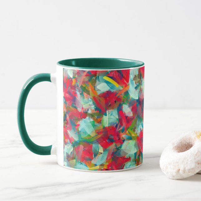 Rot-Grün-Blau-Gelbe Abstraktion Tasse (Mit Donut)
