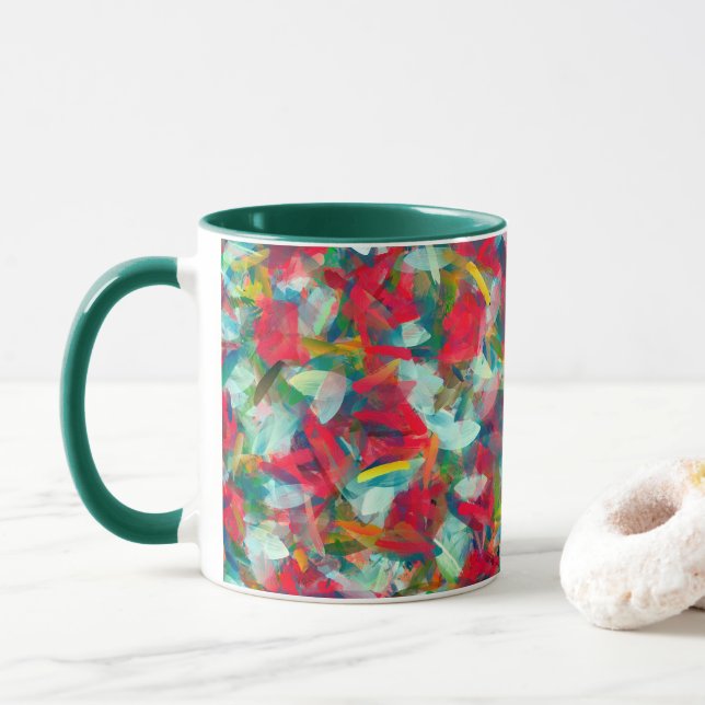 Rot-Grün-Blau-Gelbe Abstraktion Tasse (Mit Donut)