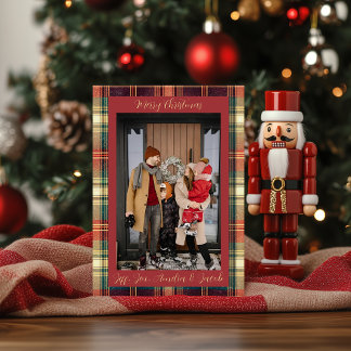 Rot Grün Blau Tartan Weihnachtsfotokarte Feiertagskarte