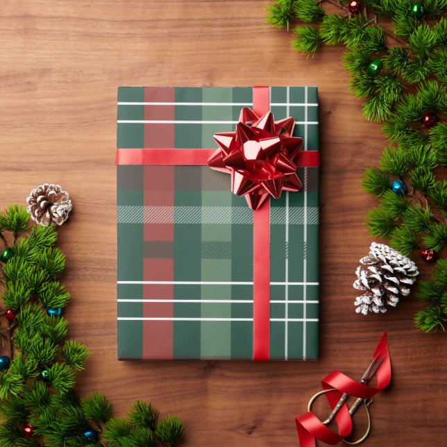 Rot & Grün Buffalo Karo Personalisiert Geschenkpapier (Feiertagsgeschenk)
