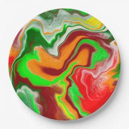 Rot, Grün, Burgund, farbenfroh Marmorflüssigkeit K Pappteller
