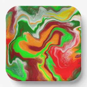 Rot, Grün, Burgund, farbenfroh Marmorflüssigkeit K Pappteller
