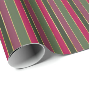 Rot, Grün, Burgund, Goldrand Geschenkpapier