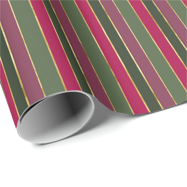 Rot, Grün, Burgund, Goldrand Geschenkpapier (Rolleneckpunkt)
