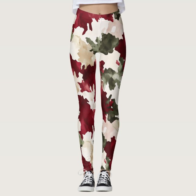 Rot Grün Creme Camo Leggings (Vorderseite)