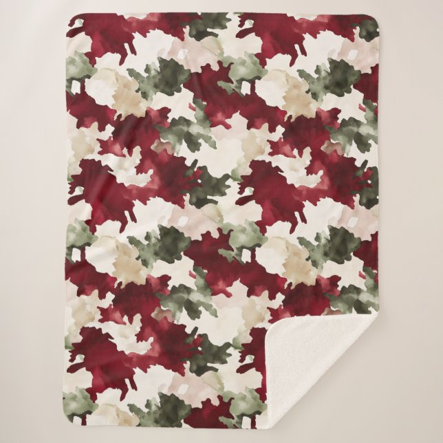Rot Grün Creme Camo Sherpadecke (Vorderseite)