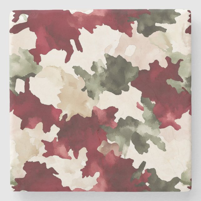 Rot Grün Creme Camo Steinuntersetzer (Vorderseite)