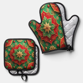 Rot Grün Dekorativ Ofenhandschuh & Topflappen-Set