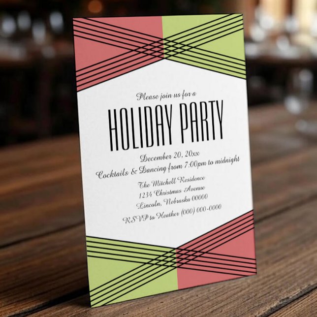 Rot-Grün-farbige Deko-Feier Einladung (Red Green Colorful Deco Holiday Party Invite)