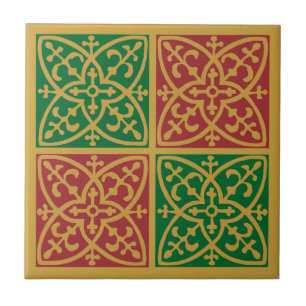 Rot Grün Feiertag Fleur de Lis Musterfliese Fliese