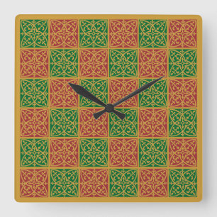Rot Grün Fleur-de-Lis Feiertagsmuster Quadratische Wanduhr
