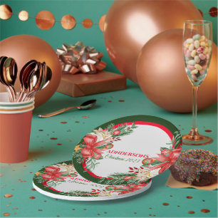 Rot Grün Floral Frohe Weihnachten Party Pappteller