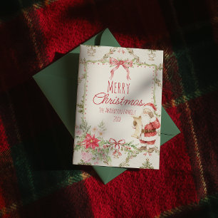 Rot Grün Floral Weihnachtsmann-Schleife Chic Weihn Feiertagskarte