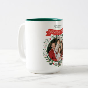 Rot&Grün Frohe Weihnachten mit fröhlicher Familie  Zweifarbige Tasse