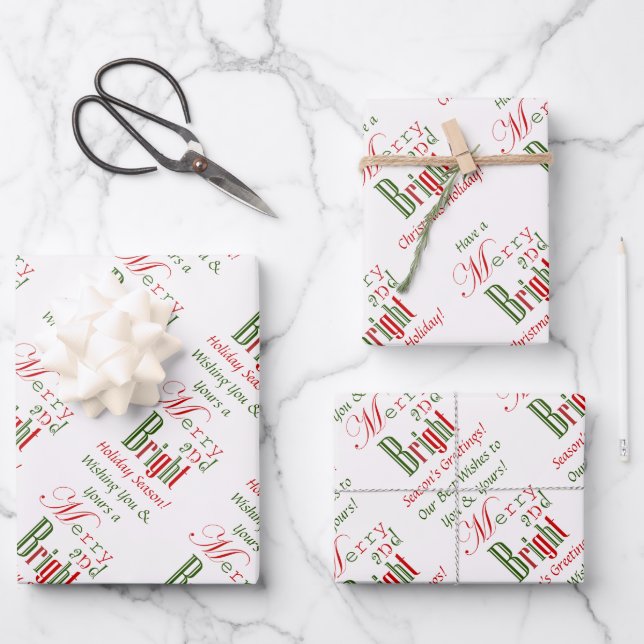 Rot, Grün, Fröhlich und Personalisierte Weihnachte Geschenkpapier Set (Vorderseite)