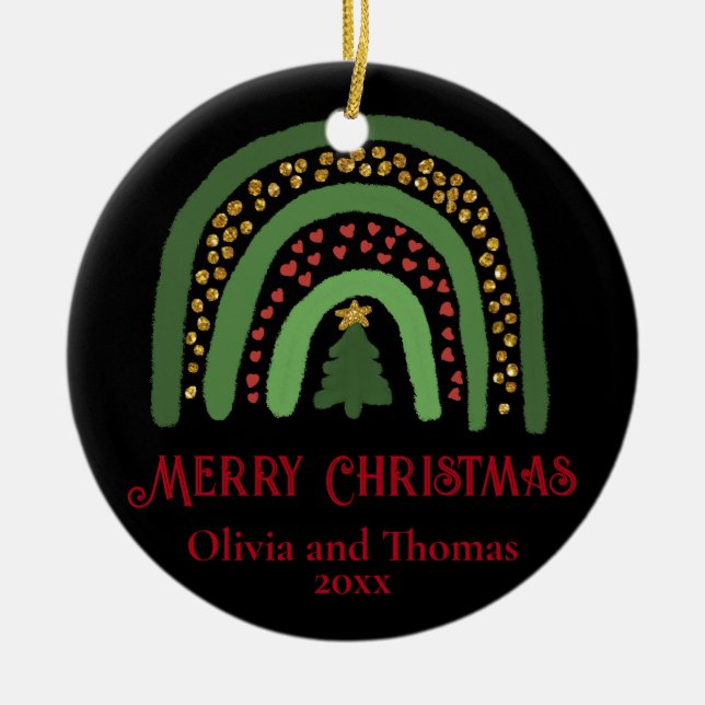 Rot-Grün-Glitzer für Weihnachten Keramik Ornament (Vorne)