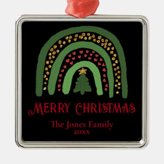 Rot-Grün-Glitzer für Weihnachten Ornament Aus Metall (Vorne)