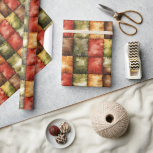 Rot Grün Gold Braun Quadrate Geburtstag Geschenkpapier