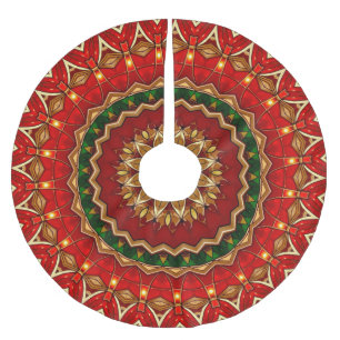 Rot Grün Gold Dekorativer Baumschurz Polyester Weihnachtsbaumdecke