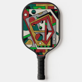 Rot Grün & Gold Geometrische Abstraktion Pickleball Schläger