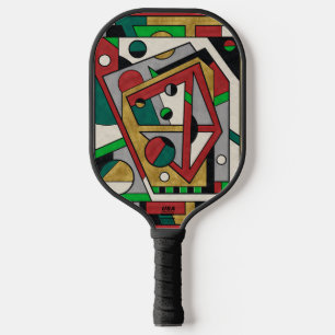 Rot Grün & Gold Geometrische Abstraktion Pickleball Schläger