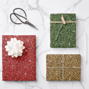 Rot Grün Gold Glitter Feiertag Weihnachten Trend  Geschenkpapier Set